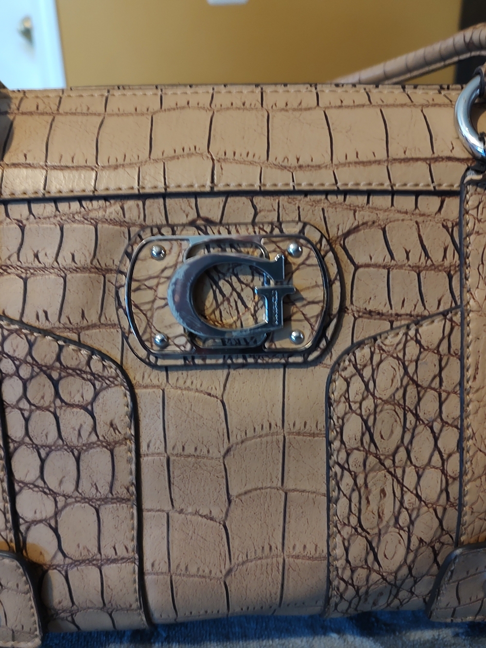 G by Guess Croc-Embossed Satchel in Taupe/Brown - Picture 3 of 5